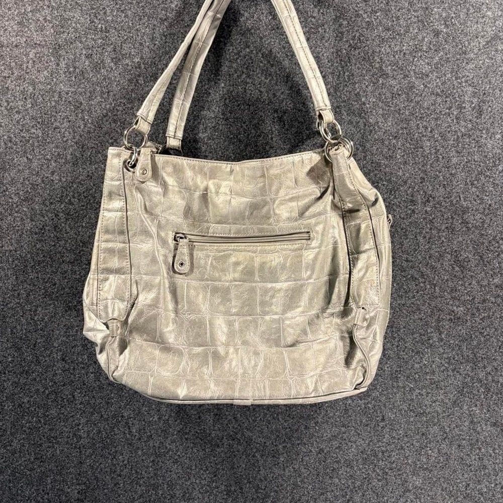 Vintage Silver Quilted Leather Tote Bag Y2K Shoulder Bag Metallic Grey